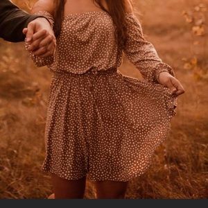 Off-shoulder Polka Dot Mini Dress